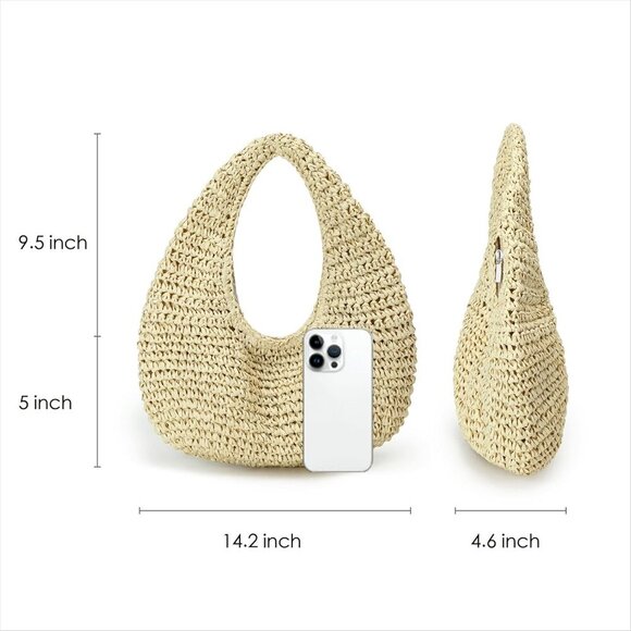 Women's Straw Woven Hobo Bag Summer Beach Casual Chic Gift - Picture 4 of 7